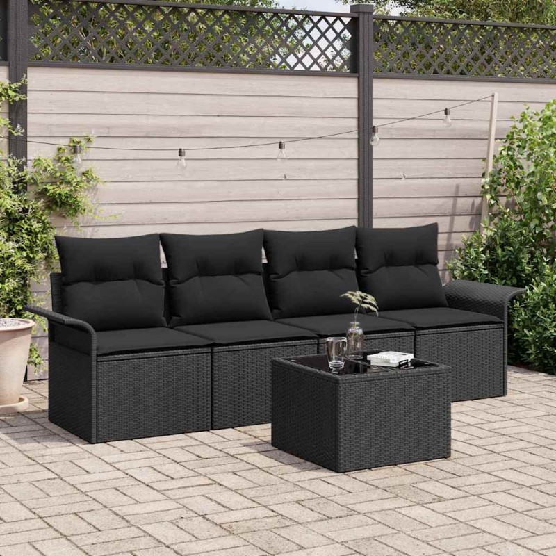 vidaXL Set da Giardino 5 Pezzi con Cuscini in Rattan Sintetico Nero vidaXL Set da Giardino 5 Pezzi con Cuscini in Rattan Sintetico Nero