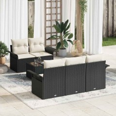 vidaXL Set Divano da Giardino 6 Pezzi con Cuscini Nero Polirattan