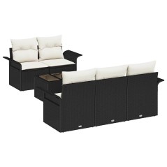 vidaXL Set Divano da Giardino 6 Pezzi con Cuscini Nero Polirattan