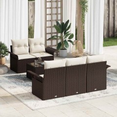 vidaXL Set Divano da Giardino in 6 Pezzi con Cuscini Marrone Polirattan
