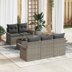 vidaXL Set di divani da giardino a 6 pezzi con cuscini in polirattan grigio
