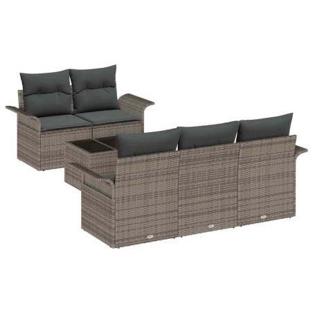 vidaXL Set di divani da giardino a 6 pezzi con cuscini in polirattan grigio