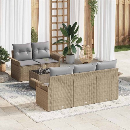 vidaXL Set di divani da giardino a 6 pezzi con cuscini in polyrattan beige