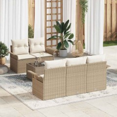 vidaXL Set Divano da Giardino 6 Pezzi con Cuscini Beige Polyrattan