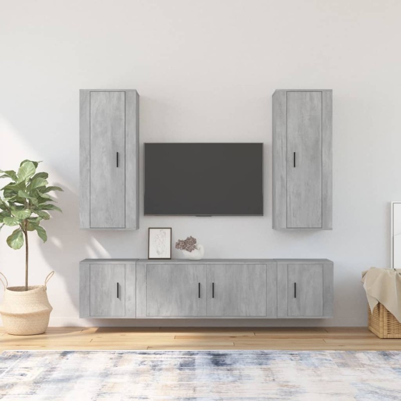 Set di Mobili Porta TV 5 pz Grigio Cemento in Legno Multistrato Set di Mobili Porta TV 5 pz Grigio Cemento in Legno Multistrato