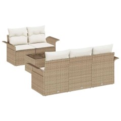 vidaXL Set Divano da Giardino 6 Pezzi con Cuscini Beige Polyrattan