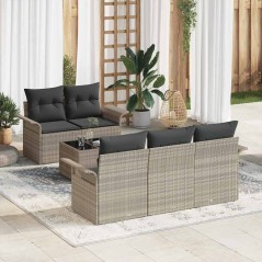 vidaXL Set Divano da Giardino 6 Pezzi con Cuscini Grigio Chiaro Polirattan
