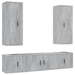 Set di Mobili Porta TV 5 pz Grigio Cemento in Legno Multistrato