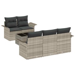 vidaXL Set Divano da Giardino 6 Pezzi con Cuscini Grigio Chiaro Polirattan