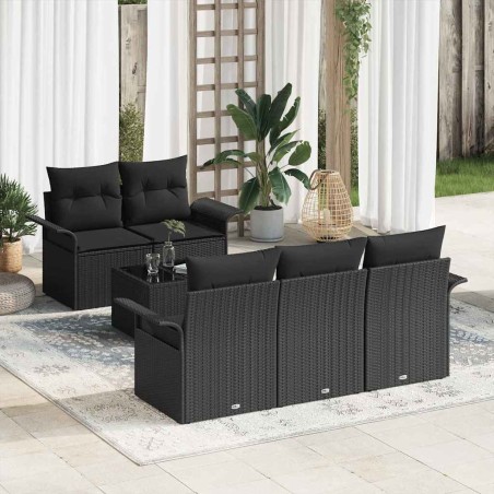 vidaXL Set di divani da giardino con 6 pezzi e cuscini in polyrattan nero