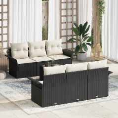 vidaXL Set di divani da giardino 7 pezzi con cuscini neri in rattan sintetico