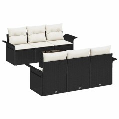 vidaXL Set di divani da giardino 7 pezzi con cuscini neri in rattan sintetico