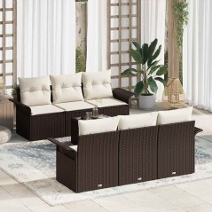 vidaXL Set di divani da giardino 7 pezzi con cuscini in rattan sintetico marrone