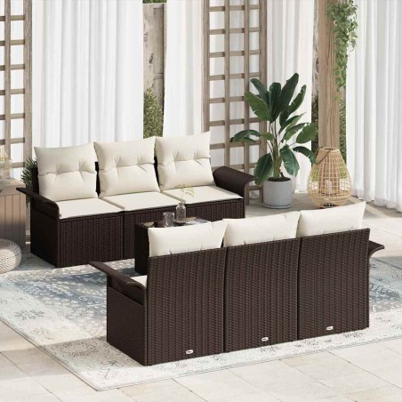 vidaXL Set di divani da giardino 7 pezzi con cuscini in rattan sintetico marrone