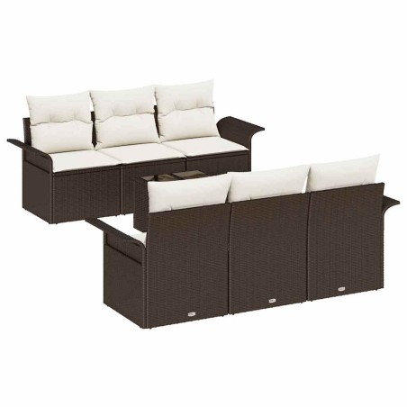 vidaXL Set di divani da giardino 7 pezzi con cuscini in rattan sintetico marrone