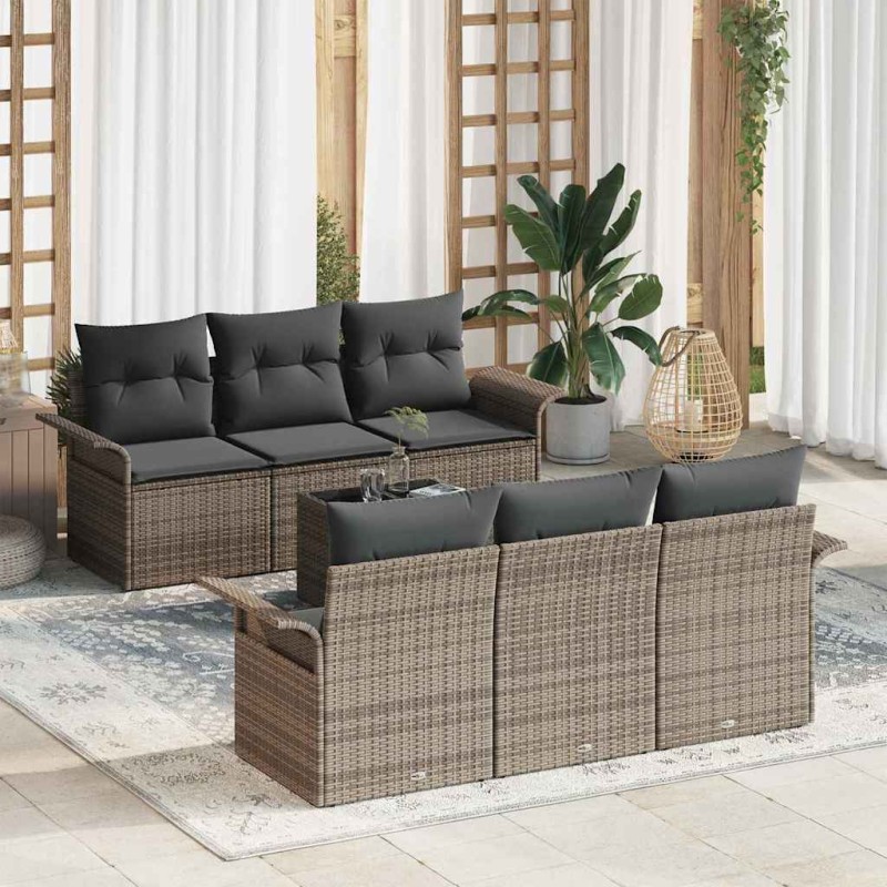 vidaXL Set Giardino 7 Pezzi di con Cuscini Grigi in Rattan Sintetico