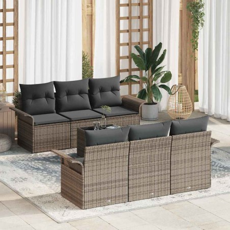 vidaXL Set Giardino 7 Pezzi di con Cuscini Grigi in Rattan Sintetico