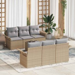 vidaXL Set da giardino 7 pezzi con cuscini beige in rattan sintetico