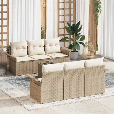 vidaXL Set di divani da giardino 7 pezzi con cuscini e rattan sintetico beige