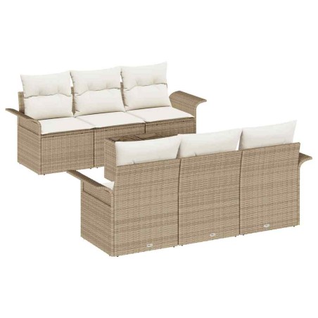 vidaXL Set di divani da giardino 7 pezzi con cuscini e rattan sintetico beige