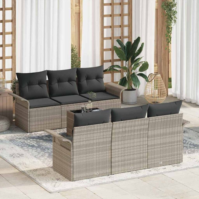 vidaXL Set di Sofà da Giardino 7 Pezzi con Cuscini Grigio Chiaro in Rattan Sintetico