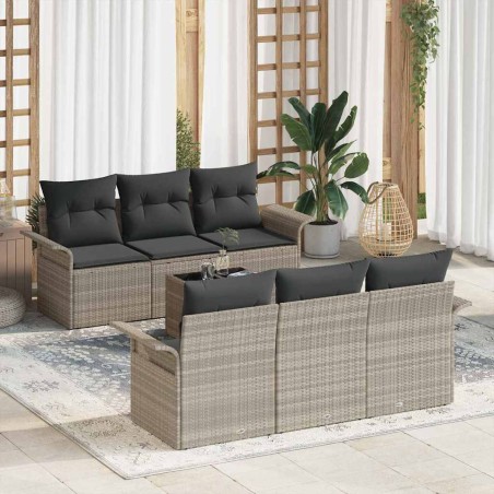 vidaXL Set di Sofà da Giardino 7 Pezzi con Cuscini Grigio Chiaro in Rattan Sintetico