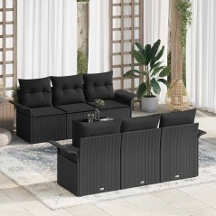 vidaXL Set da giardino con 7 pezzi e cuscini in rattan sintetico nero