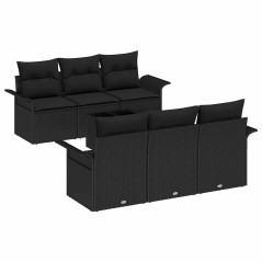 vidaXL Set da giardino con 7 pezzi e cuscini in rattan sintetico nero