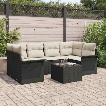vidaXL Set divani da giardino 7 pezzi con cuscini neri in rattan sintetico
