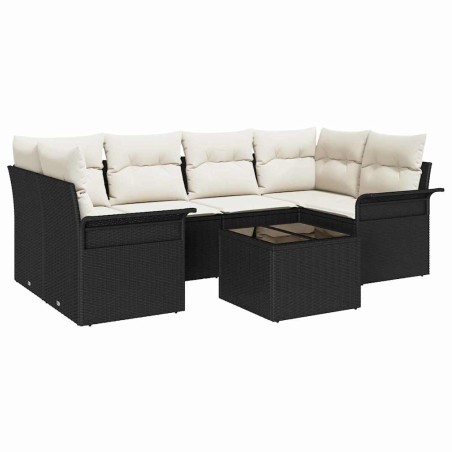 vidaXL Set divani da giardino 7 pezzi con cuscini neri in rattan sintetico