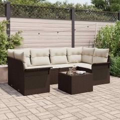 vidaXL Set di divani da giardino 7 pezzi con cuscini in rattan marrone