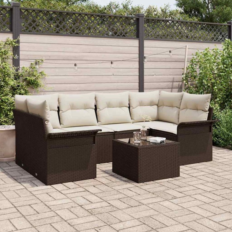 vidaXL Set di divani da giardino 7 pezzi con cuscini in rattan marrone