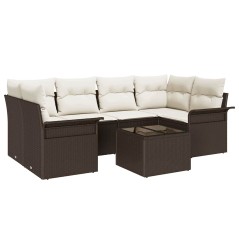 vidaXL Set di divani da giardino 7 pezzi con cuscini in rattan marrone