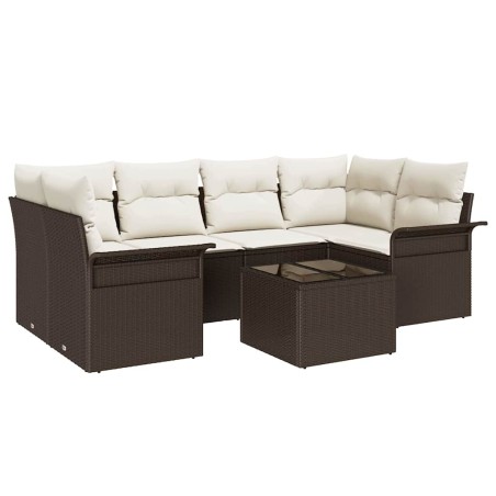 vidaXL Set di divani da giardino 7 pezzi con cuscini in rattan marrone