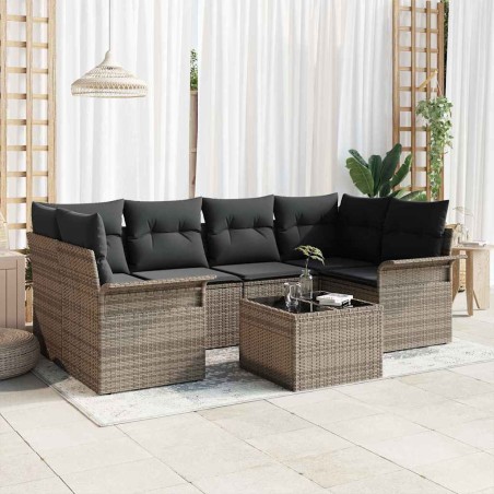 vidaXL Set di divani da giardino 7 pezzi con cuscini grigi in rattan sintetico