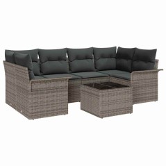 vidaXL Set di divani da giardino 7 pezzi con cuscini grigi in rattan sintetico