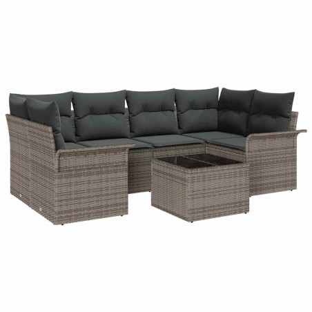 vidaXL Set di divani da giardino 7 pezzi con cuscini grigi in rattan sintetico