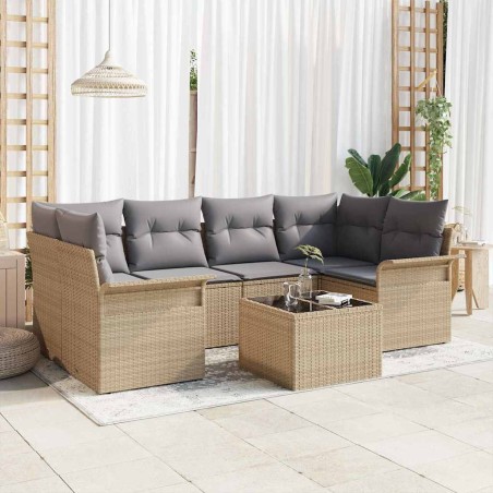 vidaXL Set Divani da Giardino a 7 Pezzi con Cuscini Beige in Polirattan