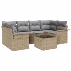vidaXL Set Divani da Giardino a 7 Pezzi con Cuscini Beige in Polirattan