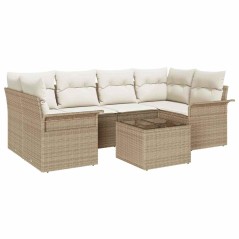 vidaXL Set di divani da giardino 7 pezzi con cuscini beige in rattan sintetico
