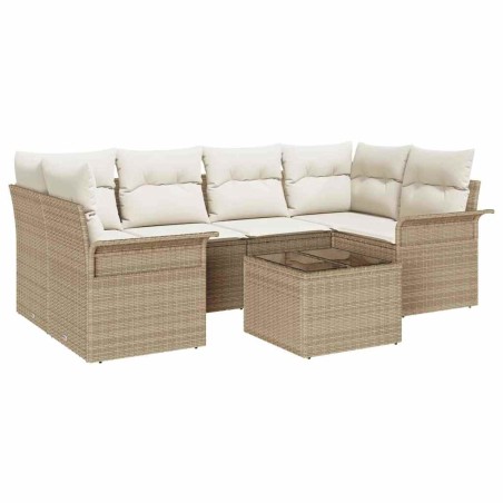 vidaXL Set di divani da giardino 7 pezzi con cuscini beige in rattan sintetico