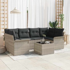 vidaXL Set divano da giardino a 7 pezzi con cuscini grigio chiaro in rattan sintetico