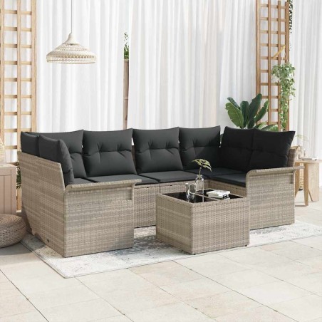 vidaXL Set divano da giardino a 7 pezzi con cuscini grigio chiaro in rattan sintetico