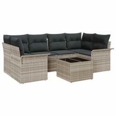 vidaXL Set divano da giardino a 7 pezzi con cuscini grigio chiaro in rattan sintetico