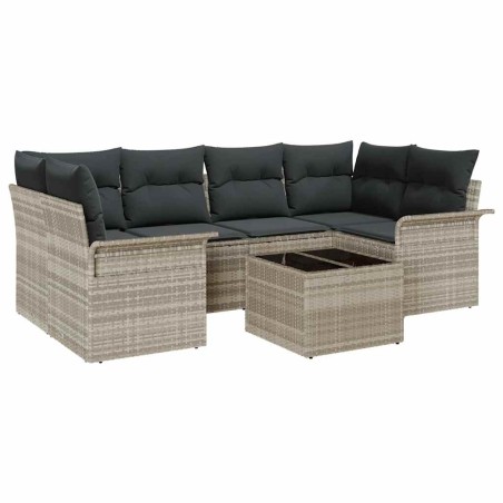 vidaXL Set divano da giardino a 7 pezzi con cuscini grigio chiaro in rattan sintetico