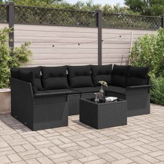 vidaXL Set di divani da giardino 7 pezzi con cuscini in polirattan nero