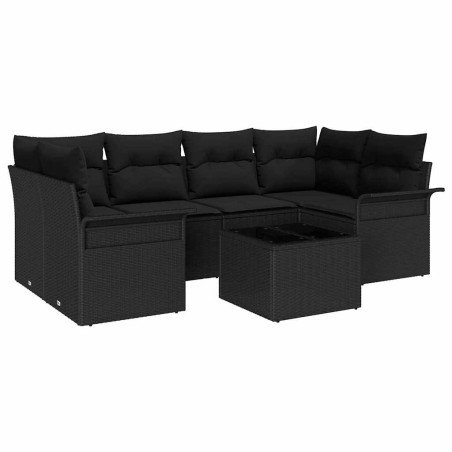 vidaXL Set di divani da giardino 7 pezzi con cuscini in polirattan nero
