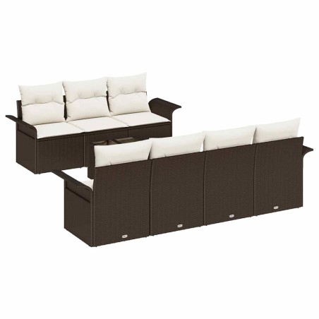 vidaXL Set di Divani da Giardino a 8 Pezzi con Cuscini Marrone in Rattan Sintetico