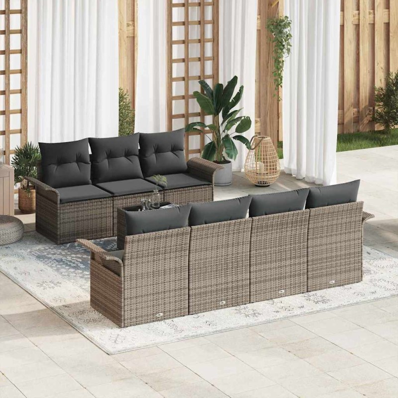 vidaXL Set giardino 8 pezzi con cuscini grigi in rattan sintetico