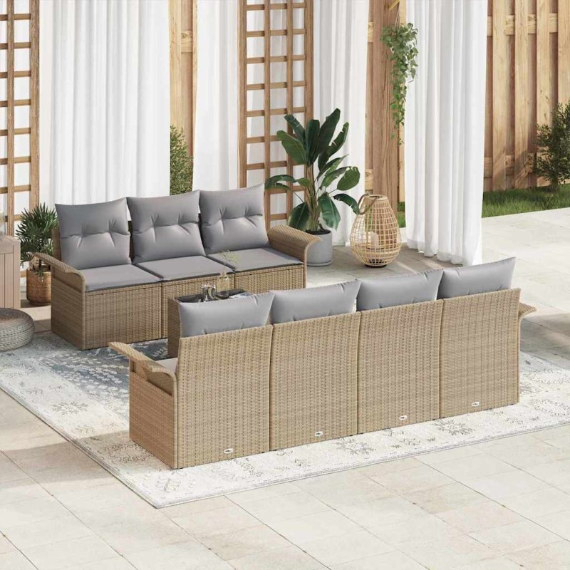 vidaXL Set Divano da Giardino 8 Pezzi con Cuscini Beige in Polyrattan